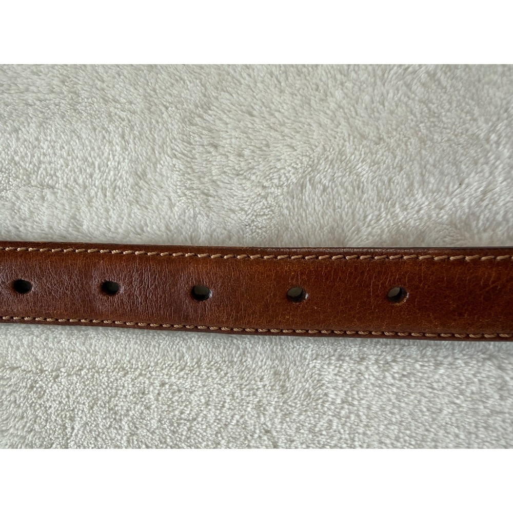 Talbots Geniune Leather Brown Belt Medium 1 Inch Wide Brass Buckle Classic - Picture 5 of 10